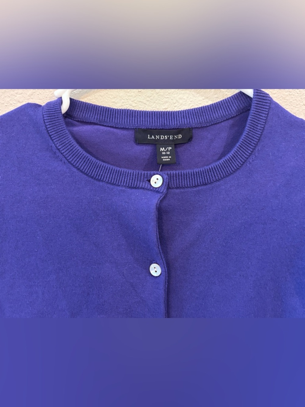 Lands' End Women's Petite M/P 10-12 Crewneck Button Cardigan Purple Saphire - Picture 5 of 11